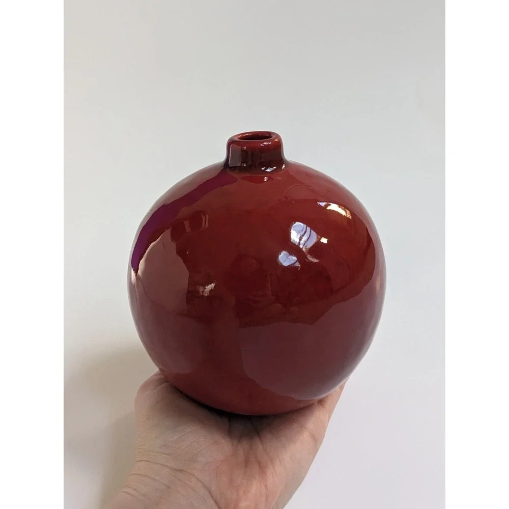 Crate & Barrel Red Glazed‎ Round Vase 5
